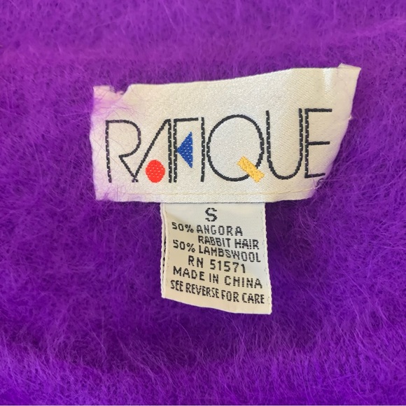 Vintage 80s Rafique Angora Rabbit Hair Short Sleeve Neon Purple Sweater Small - Picture 8 of 8